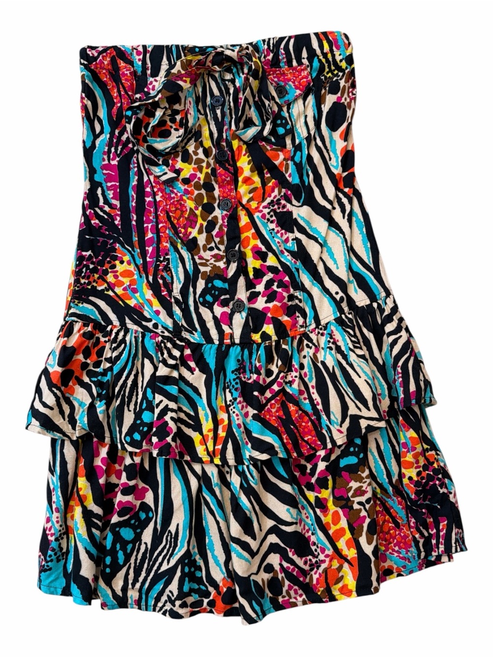 Vintage Y2K 5-7-9 Mixed Animal Print Strapless Dress